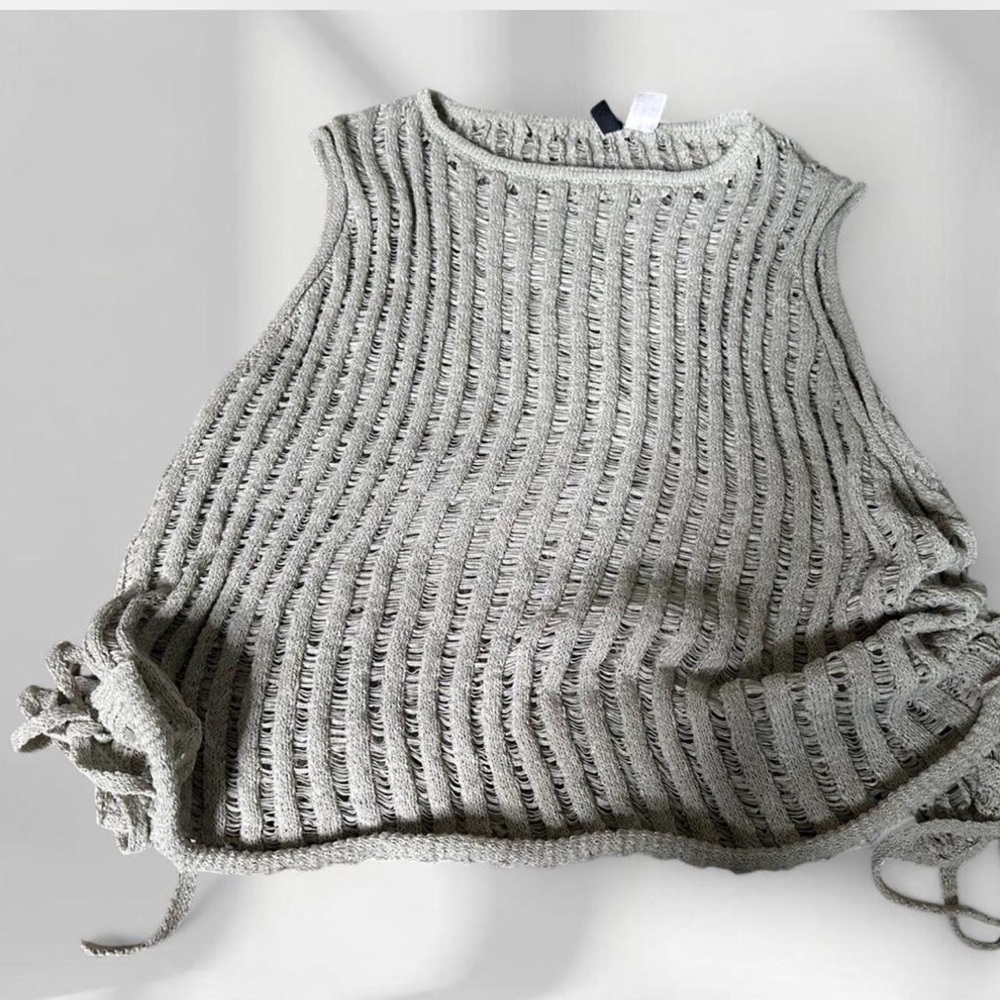 H&M Open-Knit Sleeveless Tank in Sage Green